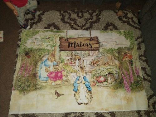 Customized Name Baby Peter Rabbit Birthday Party Backdrop Spring Easter Bunny Birthday Custom Decorations Banner Backdrop for Photography
