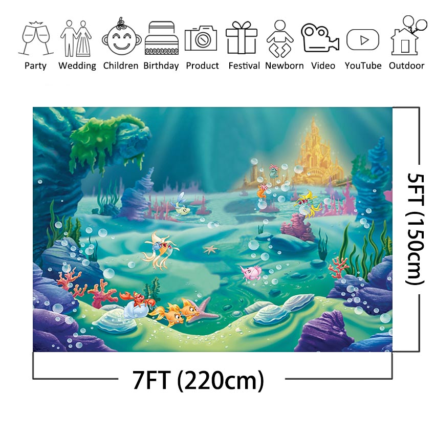 Under Sea Bed Photography Backdrop Corals Ariel Princess Little Mermaid Baby Birthday Party Decorations Banner Photo background