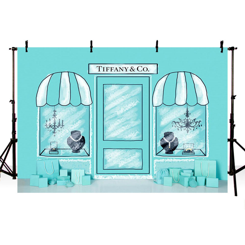Customize Aqua Jewelry Store Gift Photo Backdrop Banner for Event