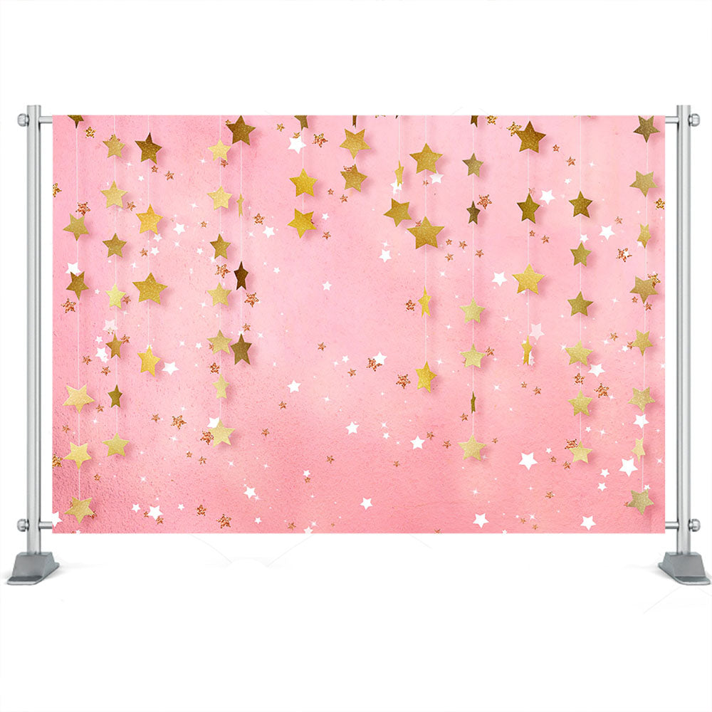 Twinkle Twinkle Little Star Photography Backdrop Baby Cake Desk Gold Stars Backdrop Pink Girls Night Sky Party Background