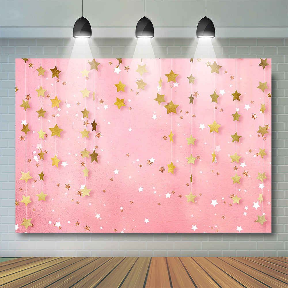 Twinkle Twinkle Little Star Photography Backdrop Baby Cake Desk Gold Stars Backdrop Pink Girls Night Sky Party Background