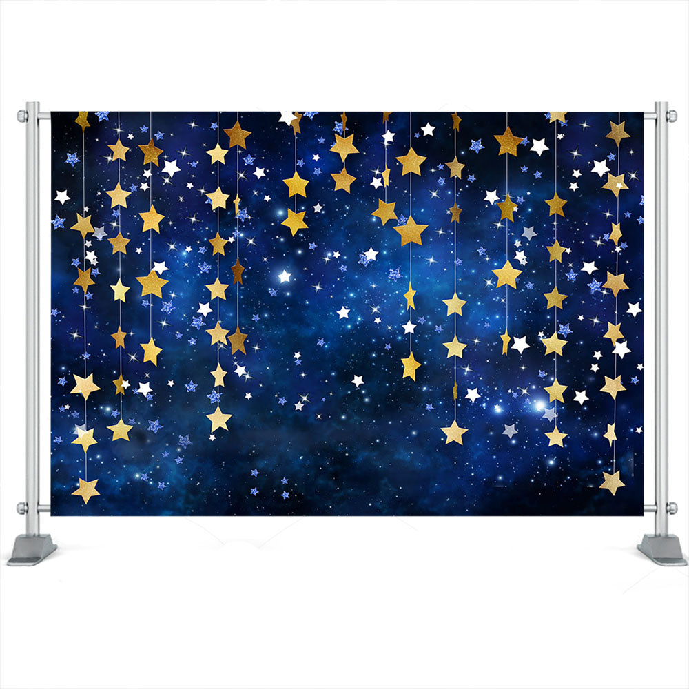 Twinkle Twinkle Little Star Photography Backdrop Baby Cake Desk Gold Stars Backdrop Navy Blue Night Sky Party Background