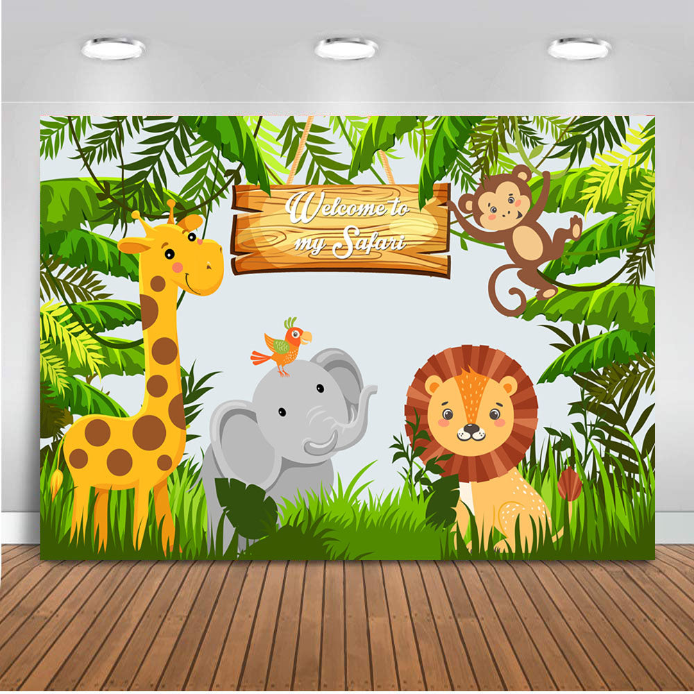 Woodland Jungle Safari Party Photo Backdrop Animals Forest