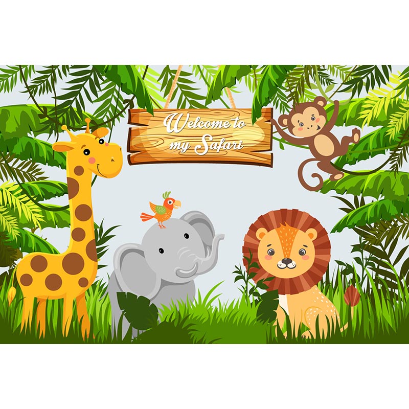 Woodland Jungle Safari Party Photo Backdrop Animals Forest Photography Background Happy Birthday Theme Party Decoration