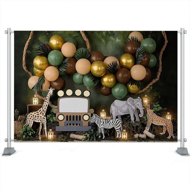 Zoo Giraffe Party Backdrop Kids Child Photography Props Cake Smash Birthday Decor Tiger Elephant Boy Baby Photostudio Background