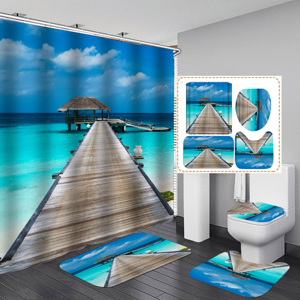 Hawaii - Cortina de ducha de playa, juego de cortinas de ducha tropicales,  decoración de playa oceánica, cortinas de baño impermeables, cortina de