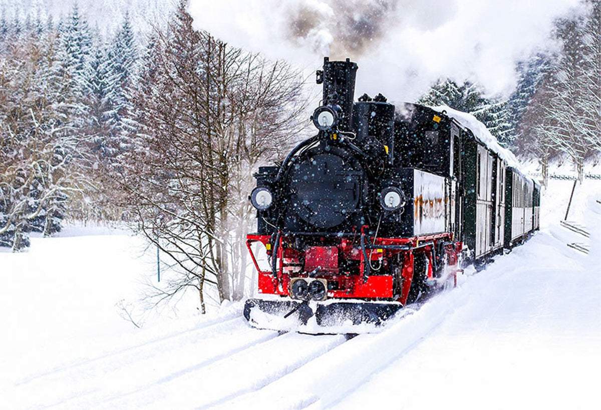 Snow Train Track Photography Backdrops Christmas Background Backdrops Snow Forest Bokeh Winter Props Xmas Vinyl photo Backdrop