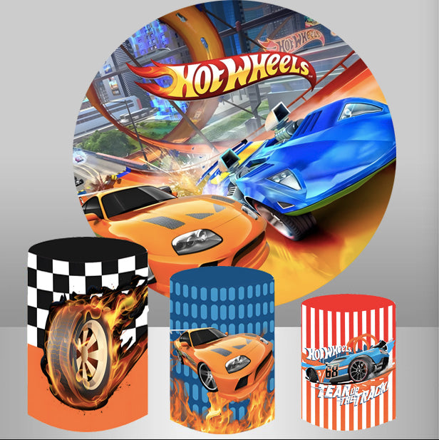 Hotwheels Round Backdrop Hot Wheels Party Decor Cars Circle Cake Table Background Cylinder Plinth Covers