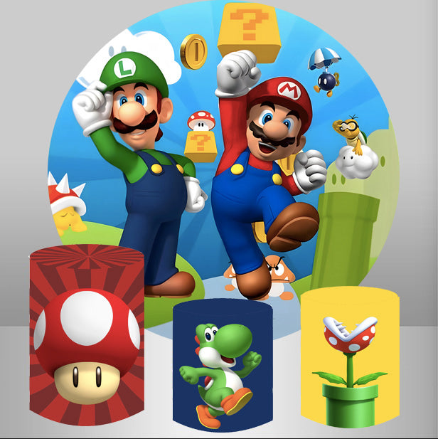 Super Marios Round Backdrop Bros Birthday Circle Background Cylinder Plinth Covers