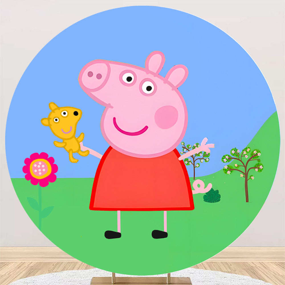 Customize Peppa Pig Round Backdrop Kids Birthday Circle Background Cylinder Plinth Covers