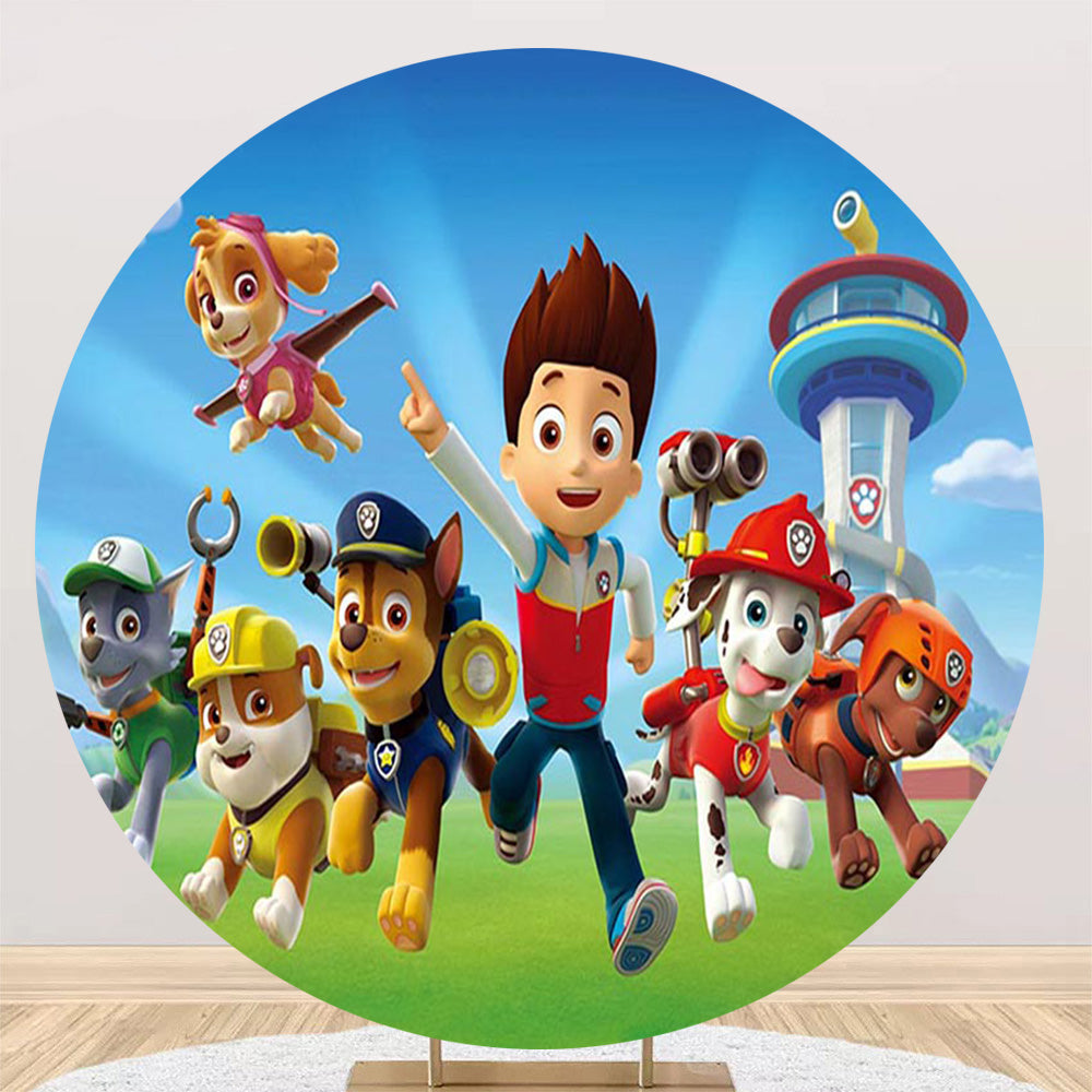 Paw Patrol Round Backdrop Boys Birthday Circle Background Covers Cylinder Plinth Covers