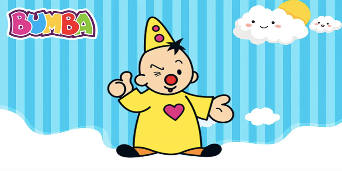 Bumba Cartoon Birthday Decor Kit. Round backdrop and printed pillars for kids Bumba clown circus themed birthday party & cake smash photoshoot.