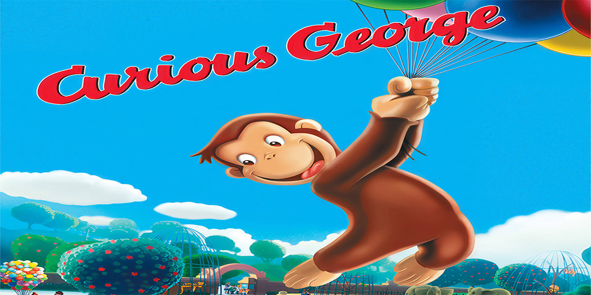 Kids Curious George party decor set. Round backdrop and cylinder plinths for monkey themed birthday, ideal for cake smash sessions and happy birthday photo booth.
