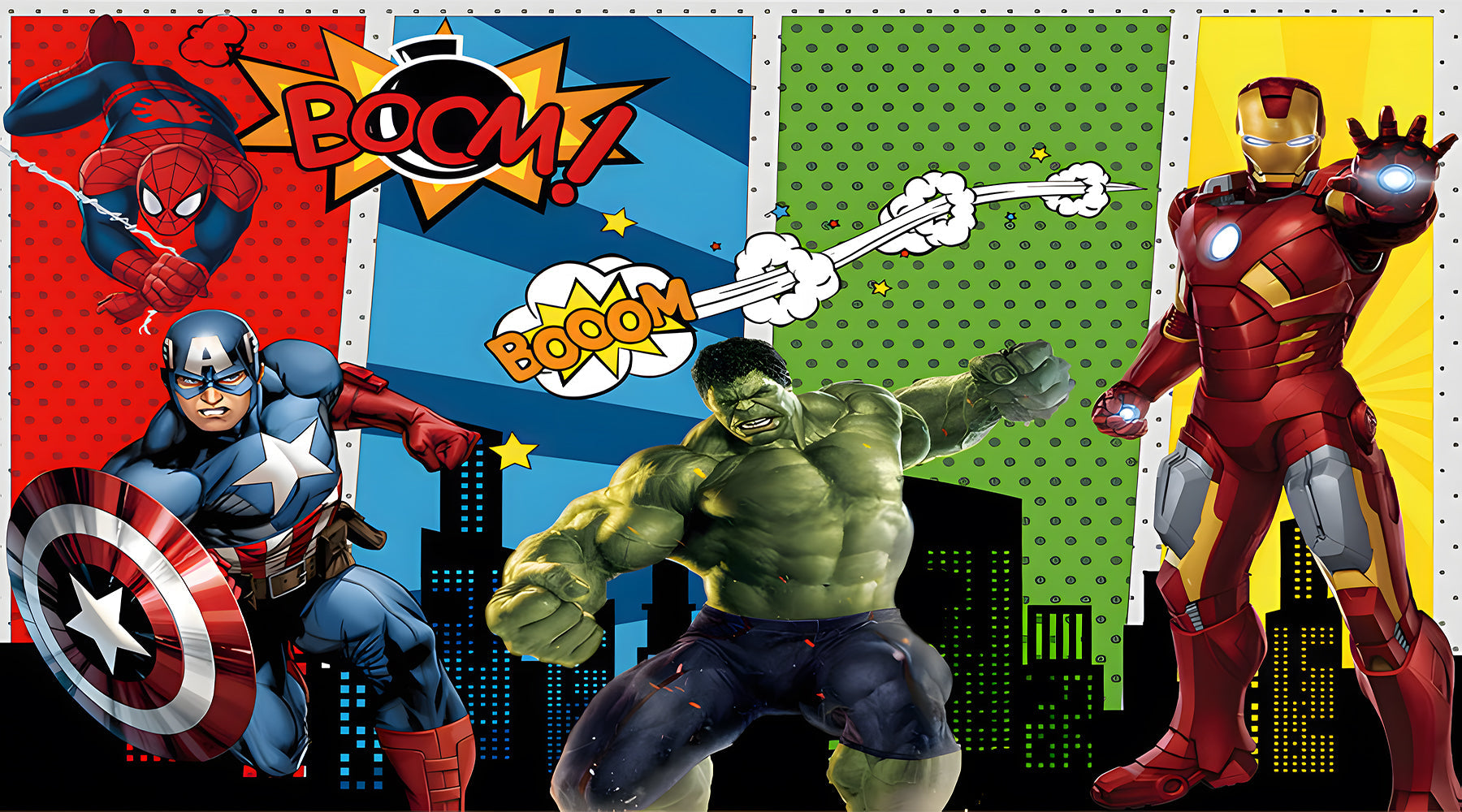 Set de decoración Vengadores Marvel: fondo circular y fundas para columnas. Decoración de superhéroes para cumpleaños de niños, ideal para sesiones de fotos y cake smash.
