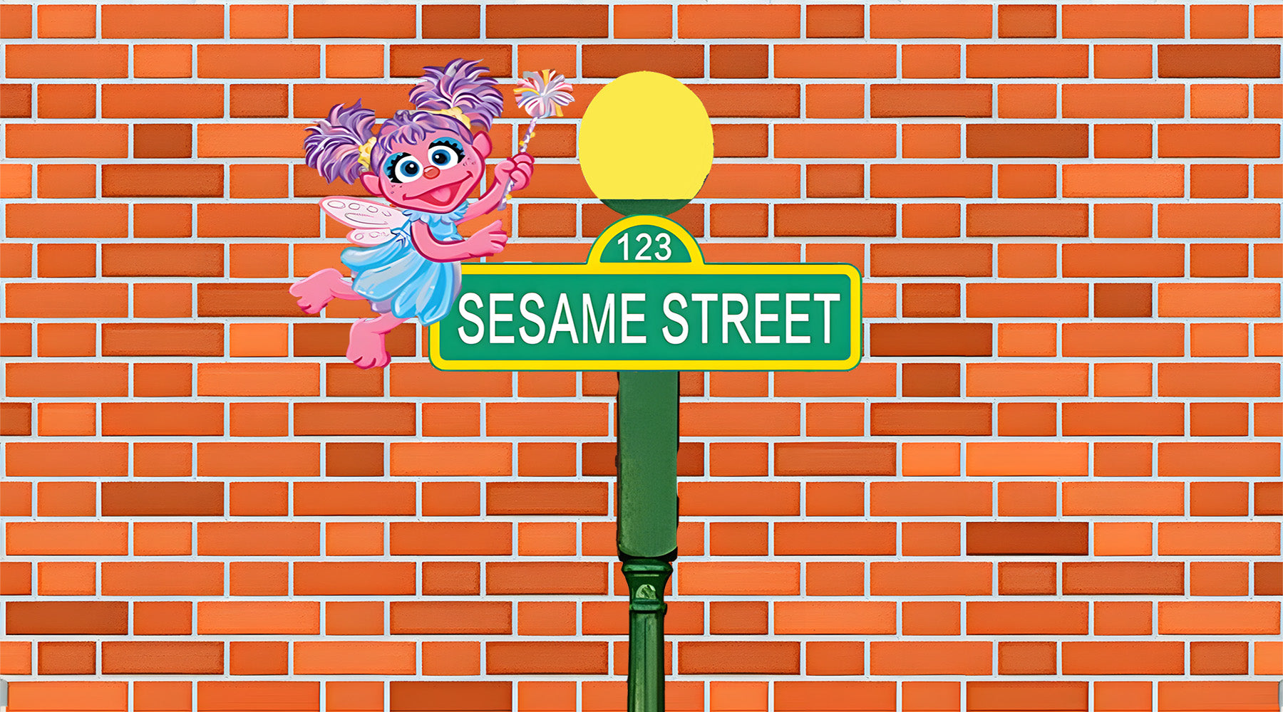 Set decorativo de Sesame Street: fondo circular de pared de ladrillos y tres fundas para columnas con personajes clásicos, ideal para fiestas infantiles de cumpleaños, tela reutilizable para sesiones de fotos y cake smash.