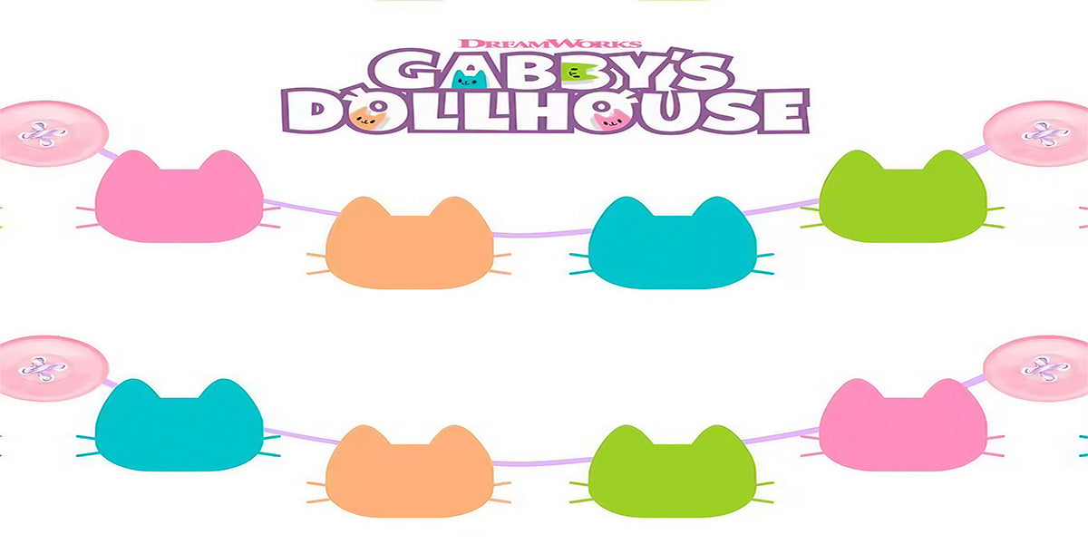 Throw a wonderful Gabby's Dollhouse party! Round backdrop with matching plinths. Premium reusable photo background for kids birthday & cake smash photography, adorable cat design.