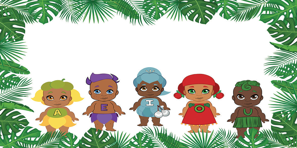 Kids Hari Huritau party decor round backdrop. Maori vowel characters and tree design for educational birthday celebrations, ideal for cake smash and photo booth. 