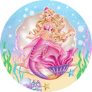 Custom Mermaid Round Backdrops Pink Birthday Party Circle Background Birthday Covers Cylinder Plinth Covers