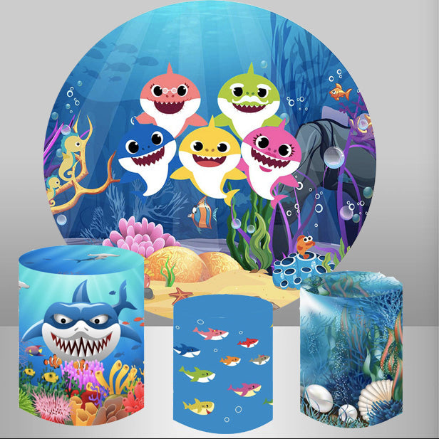 Disney Baby Shark Round Backdrop Ocean Underwater Kids Birthday Party Circle Background Boys Birthday Covers