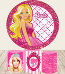 Customize Barbie Round Backdrops Pink Birthday Party Circle Background Birthday Covers Cylinder Plinth Covers