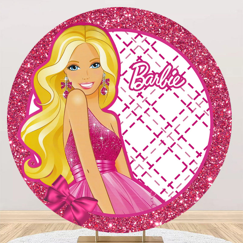Customize Barbie Round Backdrops Pink Birthday Party Circle Background ...