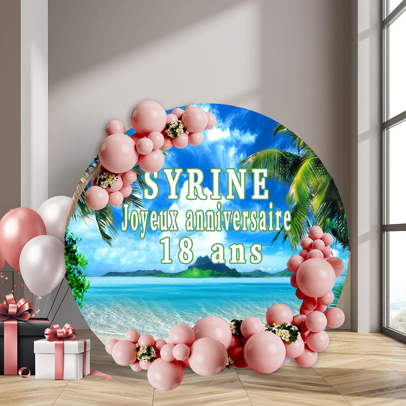Summer Ocean Round Backdrop Tropical Hawaii Luau Party Circle Background Decor