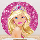 Couverture d'arrière-plan de Photo Barbie personnalisée pour filles, couverture d'arrière-plan ronde pour fête d'anniversaire 