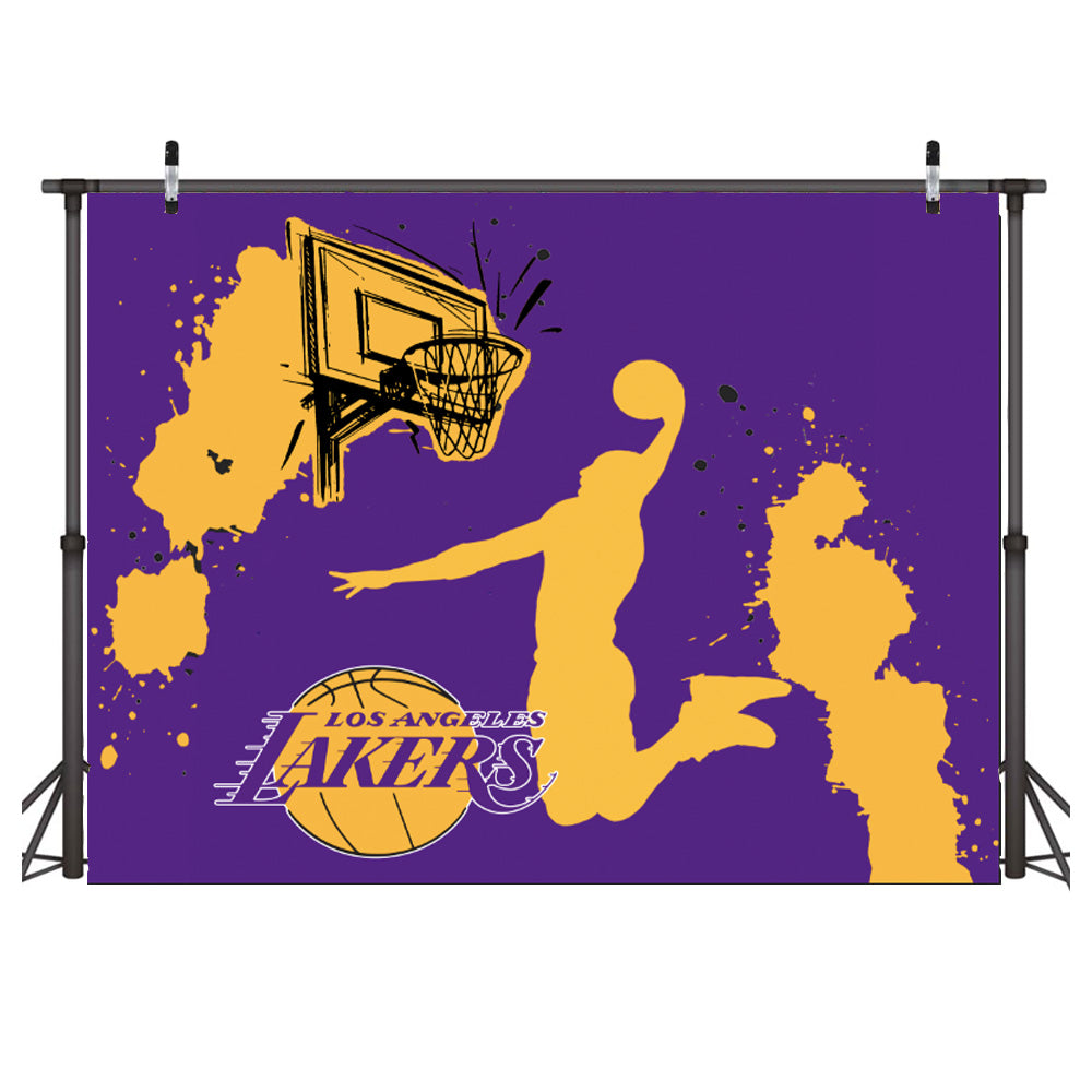 Custom Basketball Lakers Photo Backdrop Purple Yellow Banner