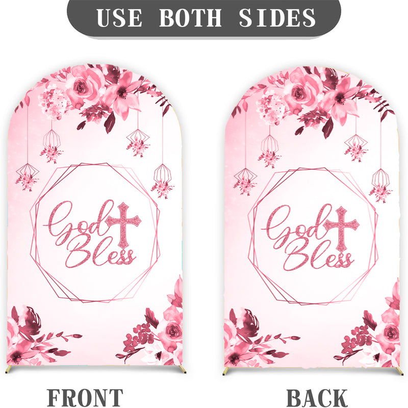 Customize Baby Shower Birthday Photo Background Arch Chiara God Bless Theme Background Double Side Elastic Covers
