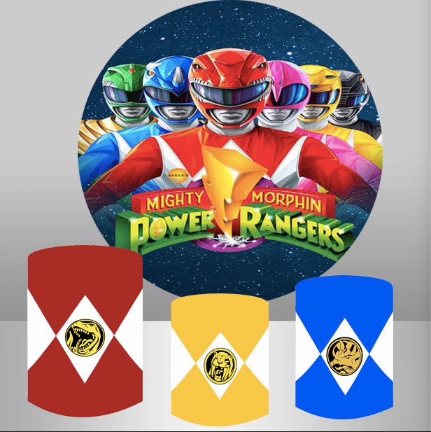 Fondo redondo para fotos de Power Ranger Ninja Circle, fundas para zócalos de cilindro para fiesta de cumpleaños de niños