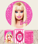 Customize Barbie Round Backdrops Pink Birthday Party Circle Background Birthday Covers Cylinder Plinth Covers