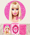 Arrière-plan rond rose personnalisé Barbie, couverture de fond circulaire pour fête d'anniversaire, couverture de plinthe cylindrique 