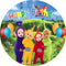 Personaliza las cubiertas de fondo circulares de la fiesta de cumpleaños de los niños del telón de fondo redondo de los Teletubbies 