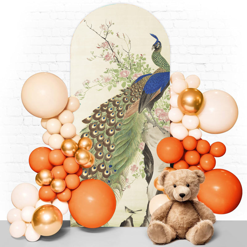 Customize Peacock Photo Background Birthday Arch Chiara Theme Background Double Side Elastic Covers