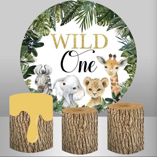 Round Backdrop Cover Forest Jungle Safari Baby Wild One Birthday Photo Background Baby Shower Circle Backdrops Elastic