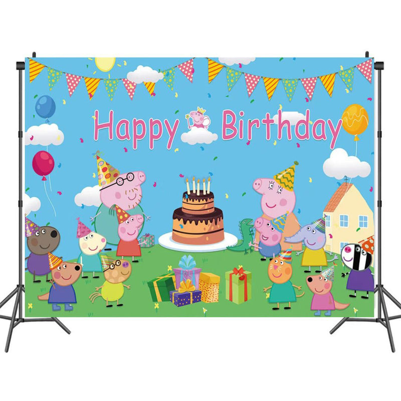 Customize Cartoon Photo Backdrop Happy Birthday Party Photography Backgrounds Banners