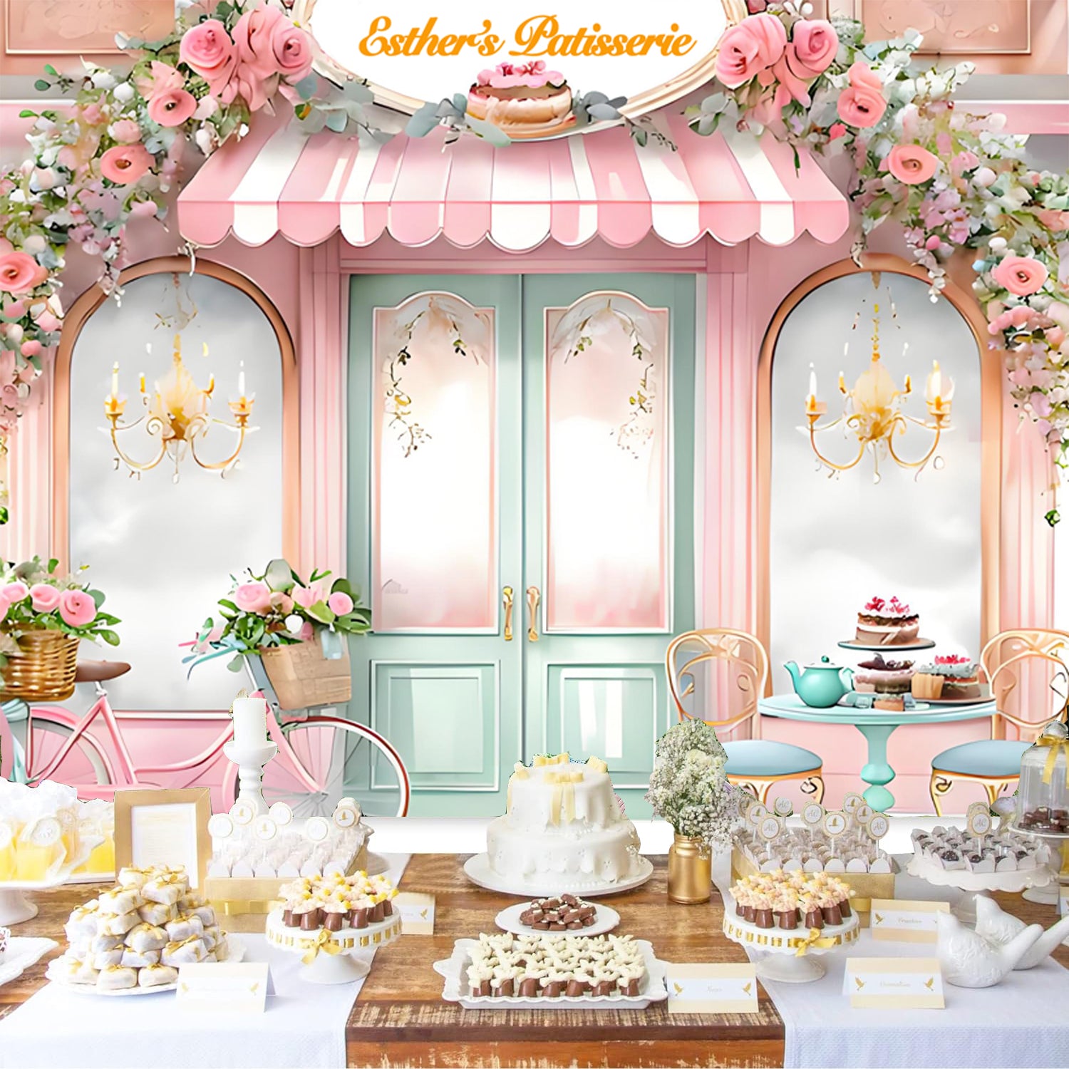 Custom Pink Flowers Photo Background Banner Store Party Photography Backdrop