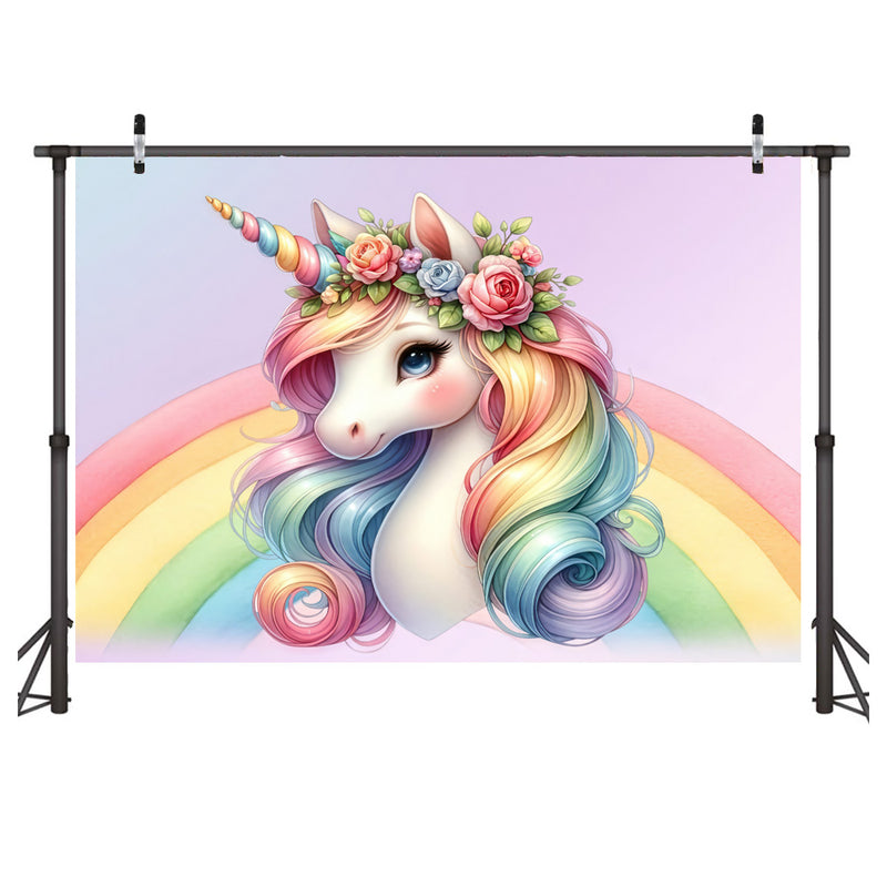 Customize Rainbow Unicorn Photo Backdrop Birthday Party Photography Backgrounds Banners