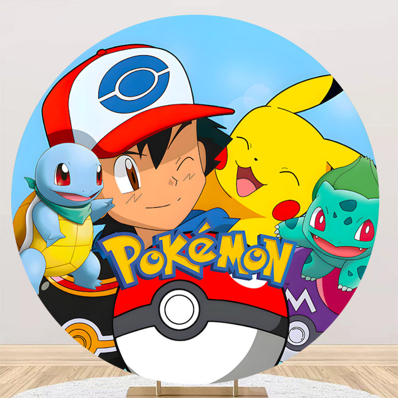 Fondo redondo para fiesta de Pokémon, fondo circular, decoración de estudio fotográfico de cumpleaños de Pokémon, cubiertas de pedestal cilíndricas 