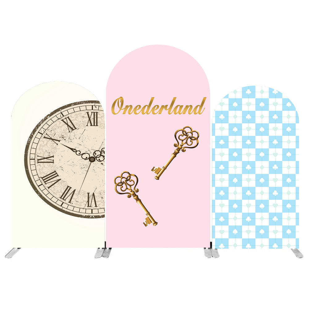 Custom Onederland Clock Photo Backdrop Cover Arch Double Side Elastic Covers