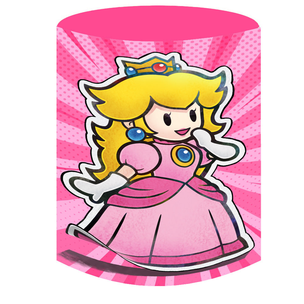 Custom Super Mario Peach Amiibo Princess Photo Backdrop Cylinder Plinth Covers