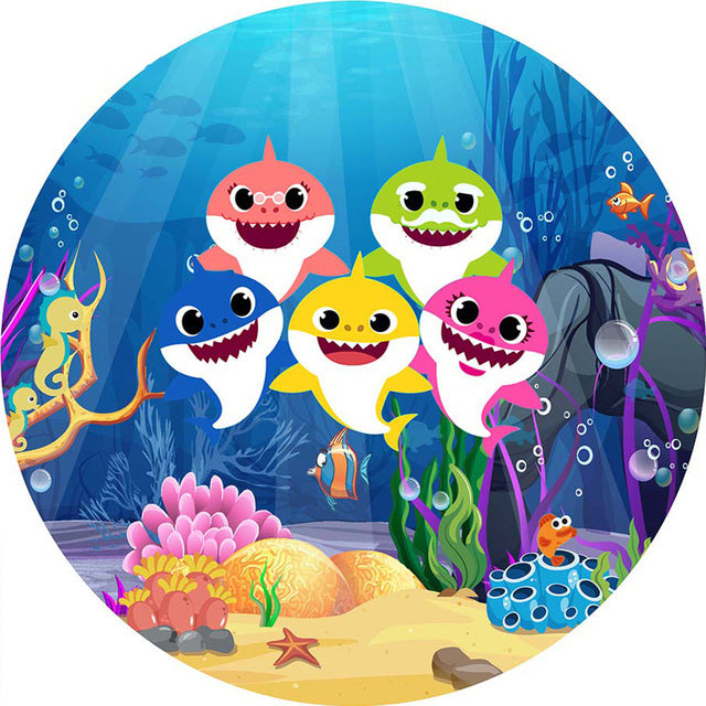 Baby Shark Round Backdrop Ocean Underwater Kids Birthday Party Circle Background Boys Birthday Covers