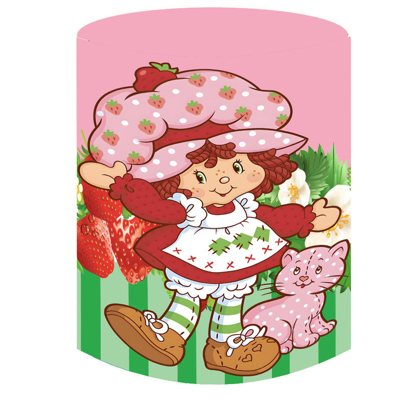 Strawberry Shortcake Round Backdrop Girls Birthday Circle Background Cylinder Plinth Covers