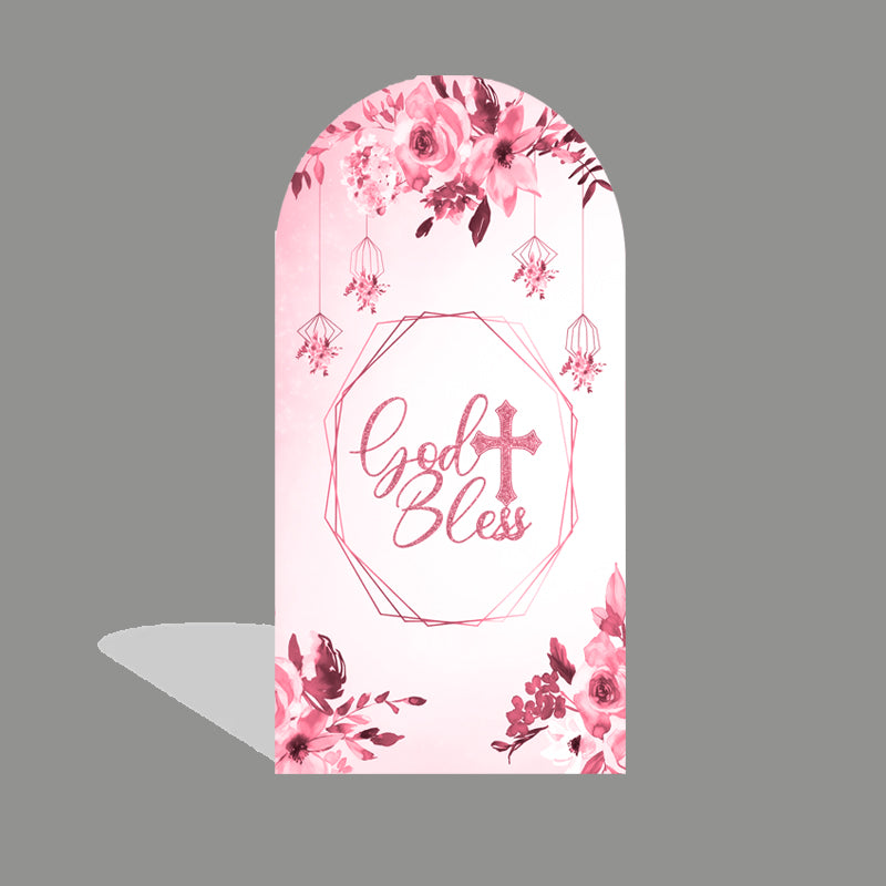 Customize Baby Shower Birthday Photo Background Arch Chiara God Bless Theme Background Double Side Elastic Covers