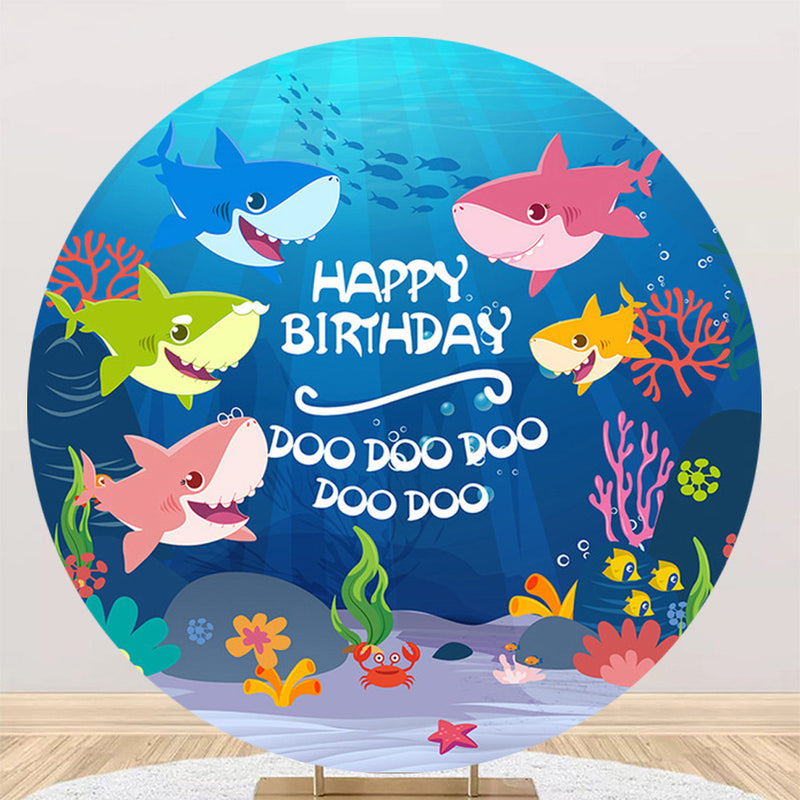 Baby Shark Round Backdrop Ocean Underwater Kids Birthday Party Circle Background Cylinder Plinth Covers