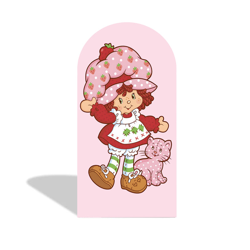 Customize Strawberry Shortcake Theme Arch Photo Backdrop Double Side Elastic Covers for Girls