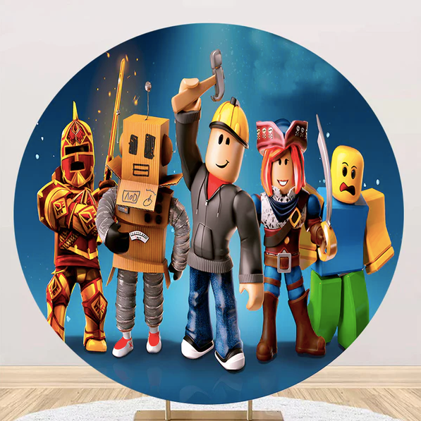 Roblox Round Backdrops Kids Birthday Party Circle Background Robots Game Birthday Covers Cylinder Plinth Covers