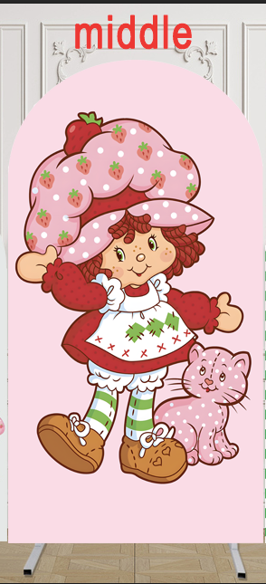 Customize Strawberry Shortcake Photo Background Girls Cover Theme Arch Background Double Side Elastic Covers