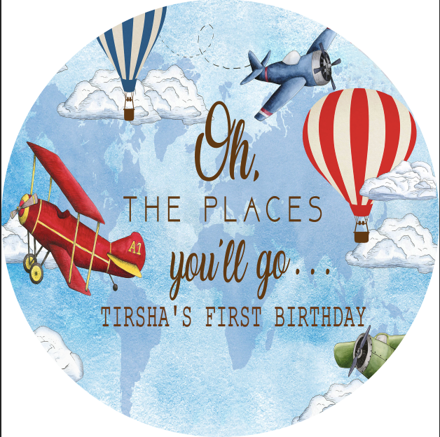 Customize Name Air Balloons Clouds Photo Backdrops Cover Traveling Kids Round Backdrop Birthday Party Circle Covers