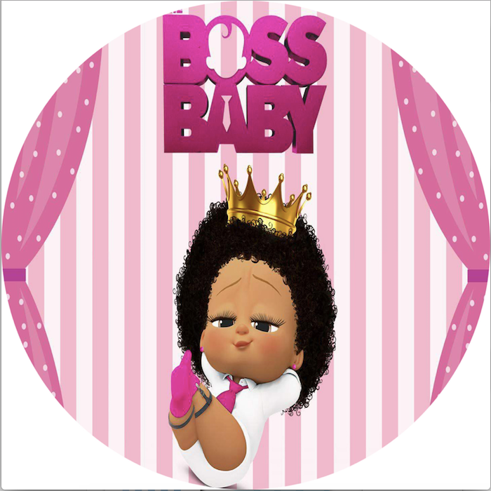 Personnalisez le décor rond de bébé filles de dessin animé, fond de cercle de fête d'anniversaire rose, housses de socle de cylindre